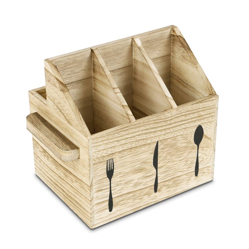 Ikee Design Rustic Elegant Wooden Flatware Organizer Caddy, Oak Color, 7'W x 5.5'D x 6.63'H - Image 4